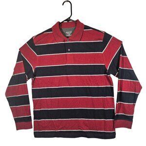 NWT St. Johns Bay Sueded Jersey Men's M Red Navy Striped Long Sleeve Polo Shirt